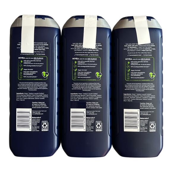 LOT 3 NIVEA Men Cool Body Wash Cool 16.9fl oz - Picture 3 of 3